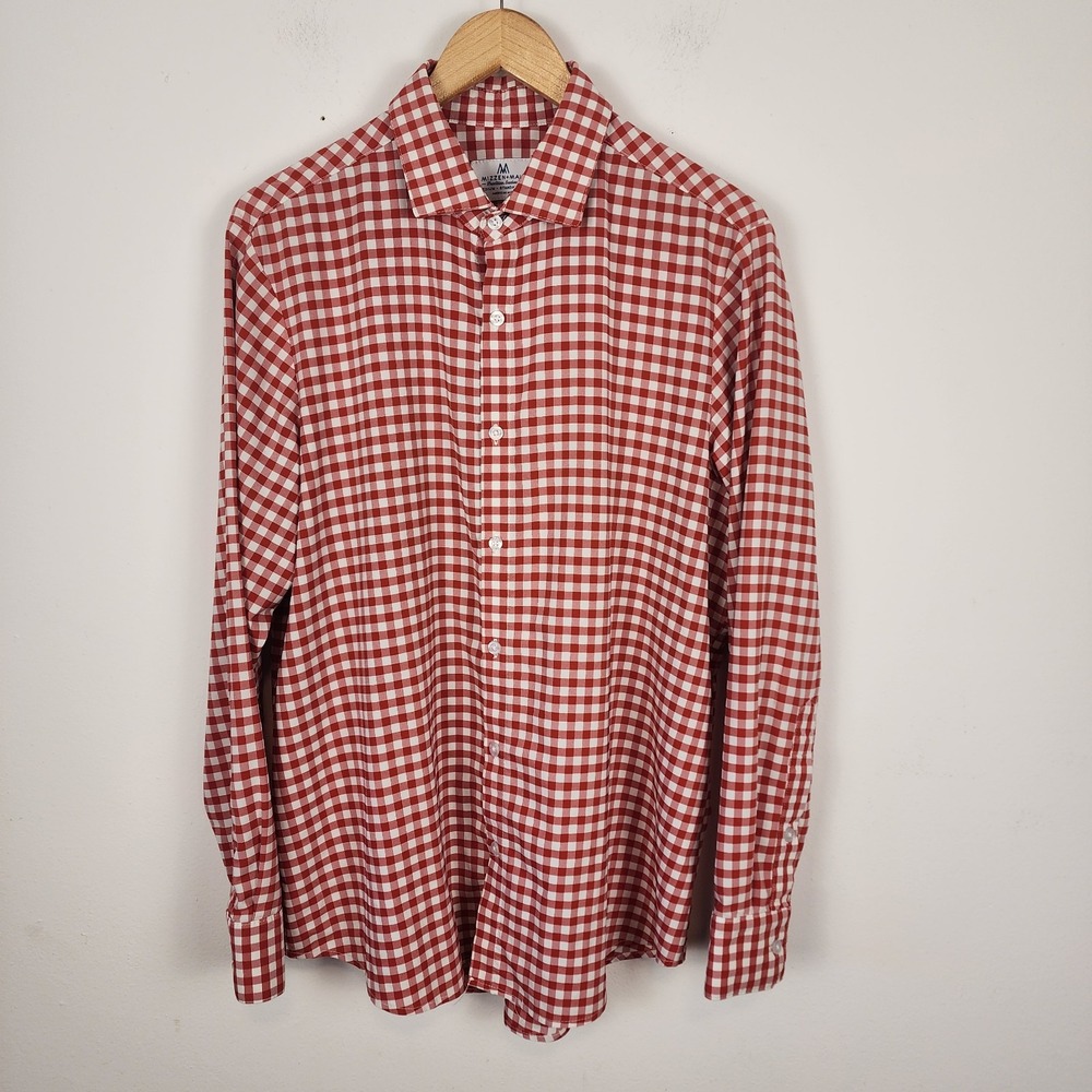 Mizzen‎ + Main Standard Fit Red White Checked Button Front Shirt Men's Medium